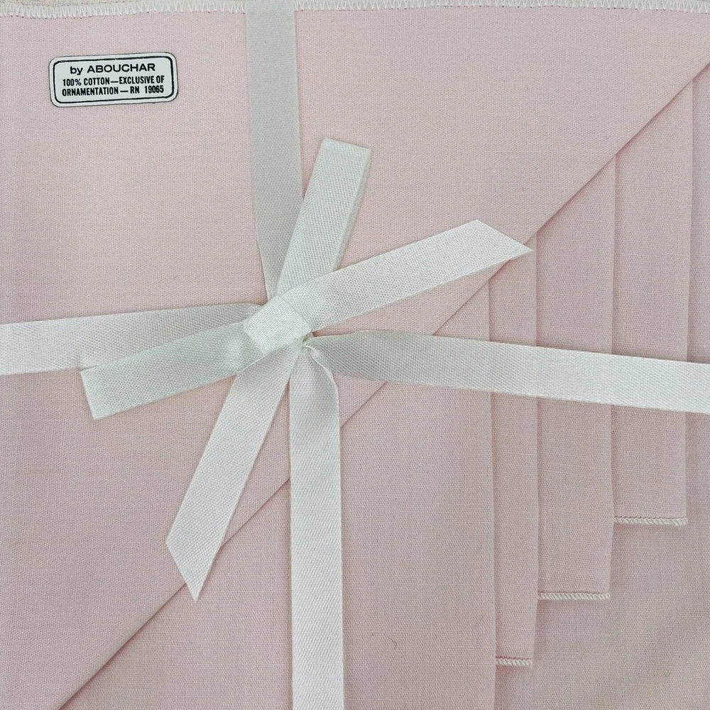 Abouchar Vintage Pink Cotton Napkins Set of 6 Scalloped Lace Trim‎ RN 19065
